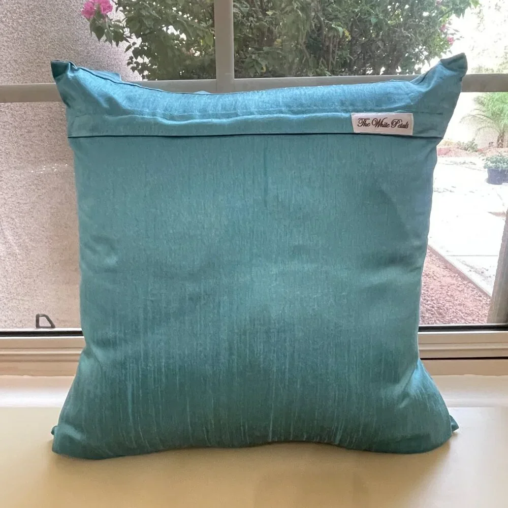 The White Petals Accent Pillow Blue Pleat Square